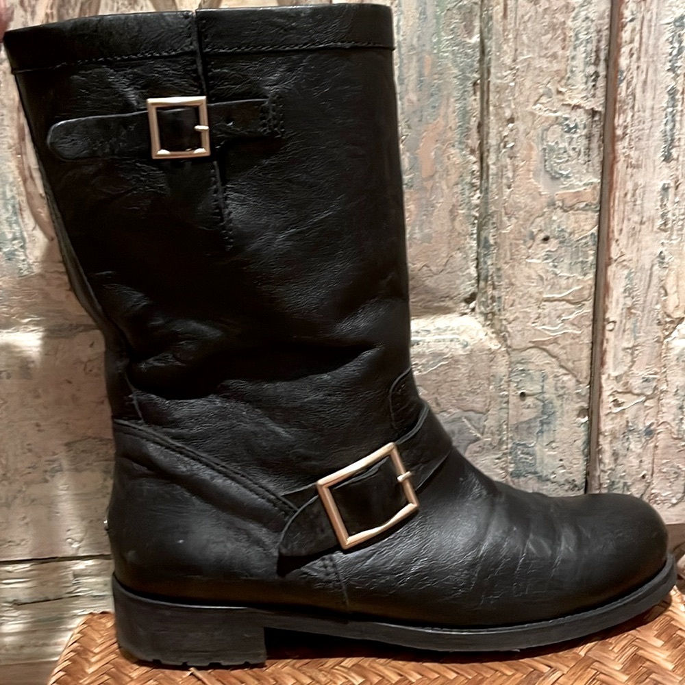 EUC Jimmy Choo Biker Boot, Mid Calf, Gold Hardware /42/12/ - Picture 7 of 10